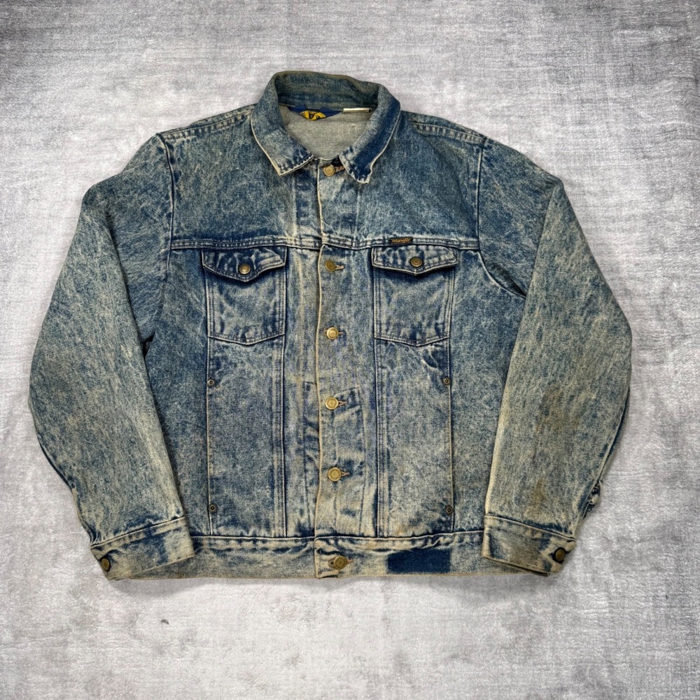 Wrangler Jacket Mens Large Blue Denim Vintage 80s Trucker Acid Wash Made In USA